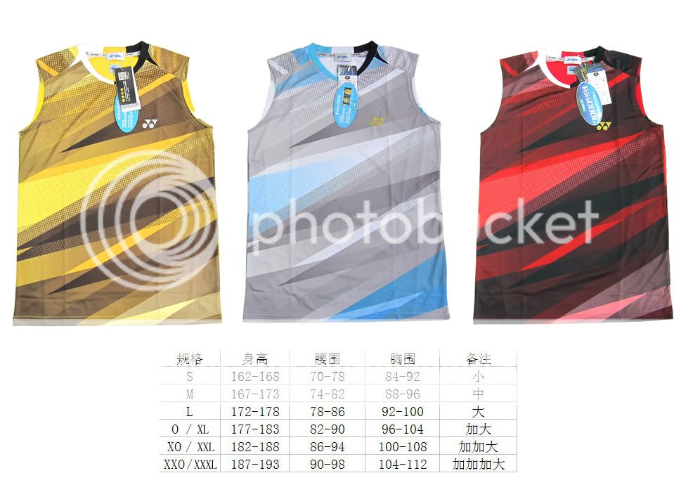 yonex shirt size chart